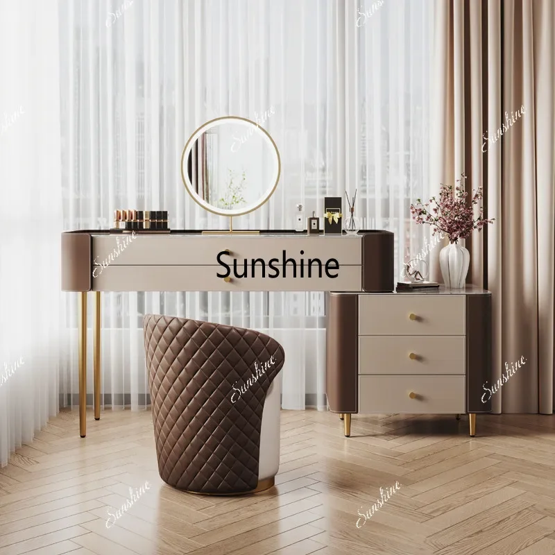 Bedroom modern minimalist saddle leather rock slab high-end makeup tableT*