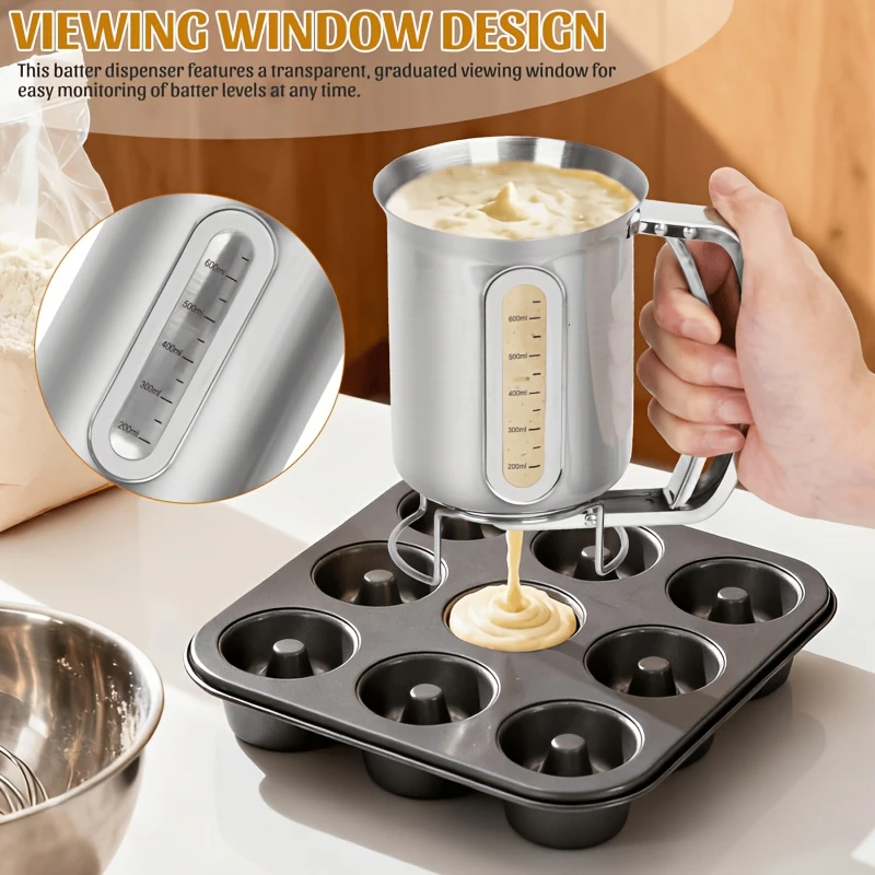 Stainless Steel Pancake Batter Dispenser Cupcake Muffin Crepe Waffle Maker Baking Supplies Kitchen Gadget Tool