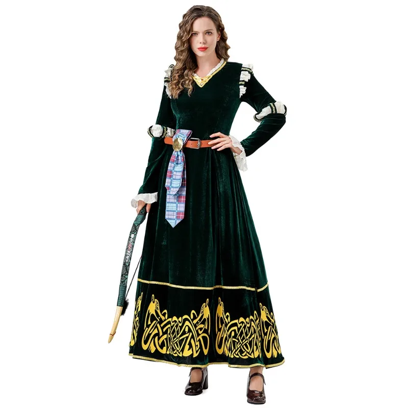 Disfraz de Cosplay de Mérida para Mujer, Vestido Verde, Ropa para Actuaciones en Escenario, Trajes para Adultos, Disfraz de Fantasía para Halloween, Carnaval y Fiestas