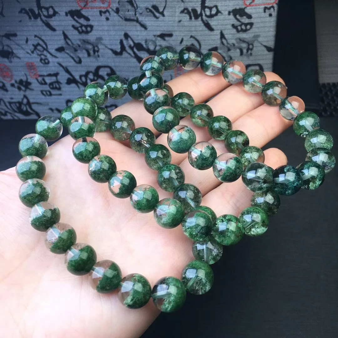 

Natural Green Phantom Garden Clear Round Beads Bracelet Green Phantom Women Men 8mm 9mm 10mm 11mm 12mm 13mm AAAAAAA