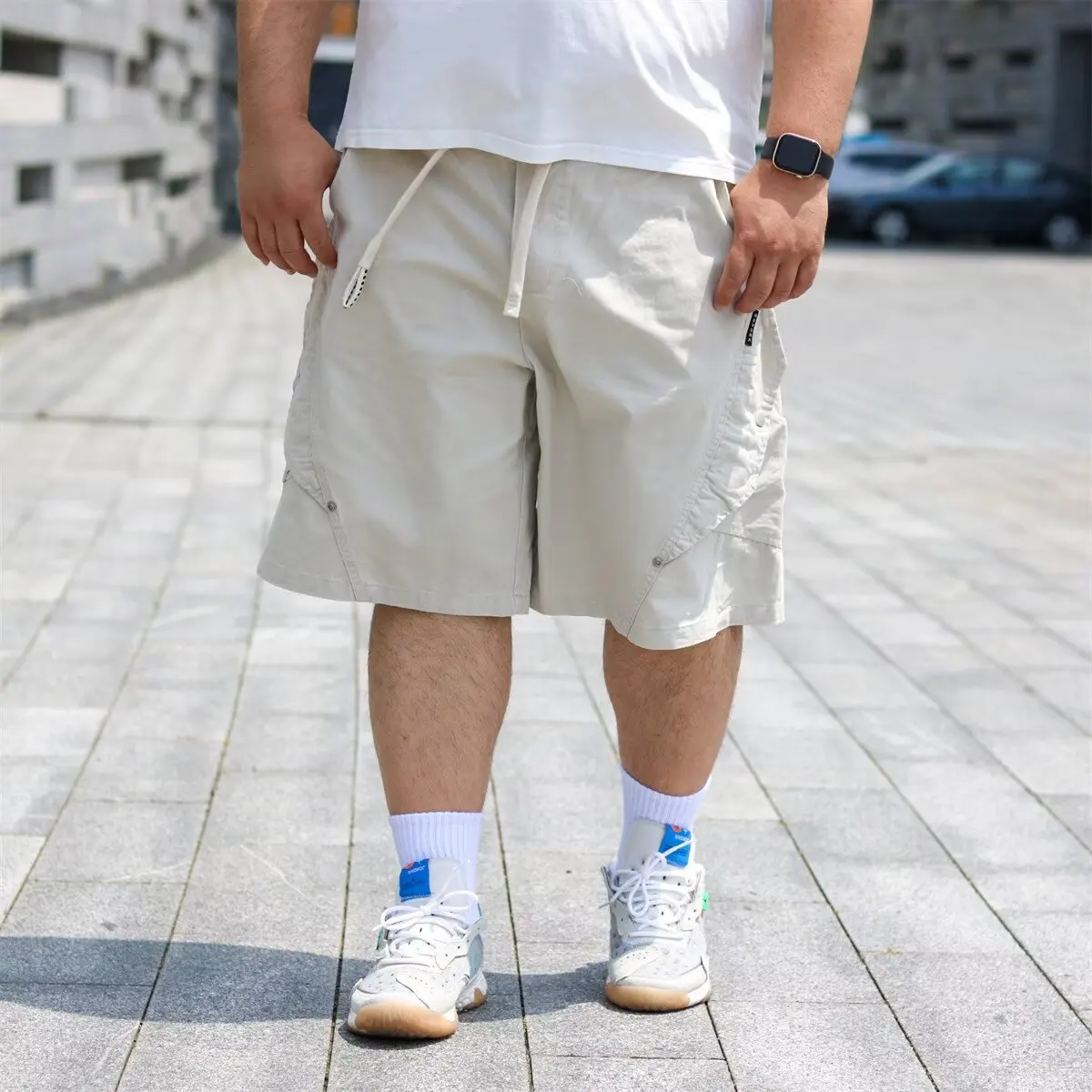 

Loose Fit American Style Workwear Shorts Men's Large Pockets Summer Casual Lightweight Polyester Straight Leg Five-Quarter Le...