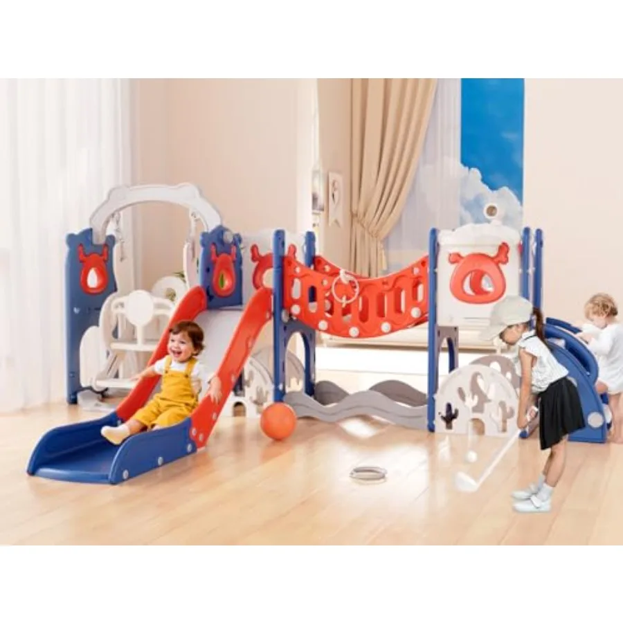 

Игровой комплекс 12-в-1 для малышей: горка и качели для детей от 1 года, уличный игровой комплекс для малышей, новая улучшенная версия с набором для гольфа и баскетбольным кольцом