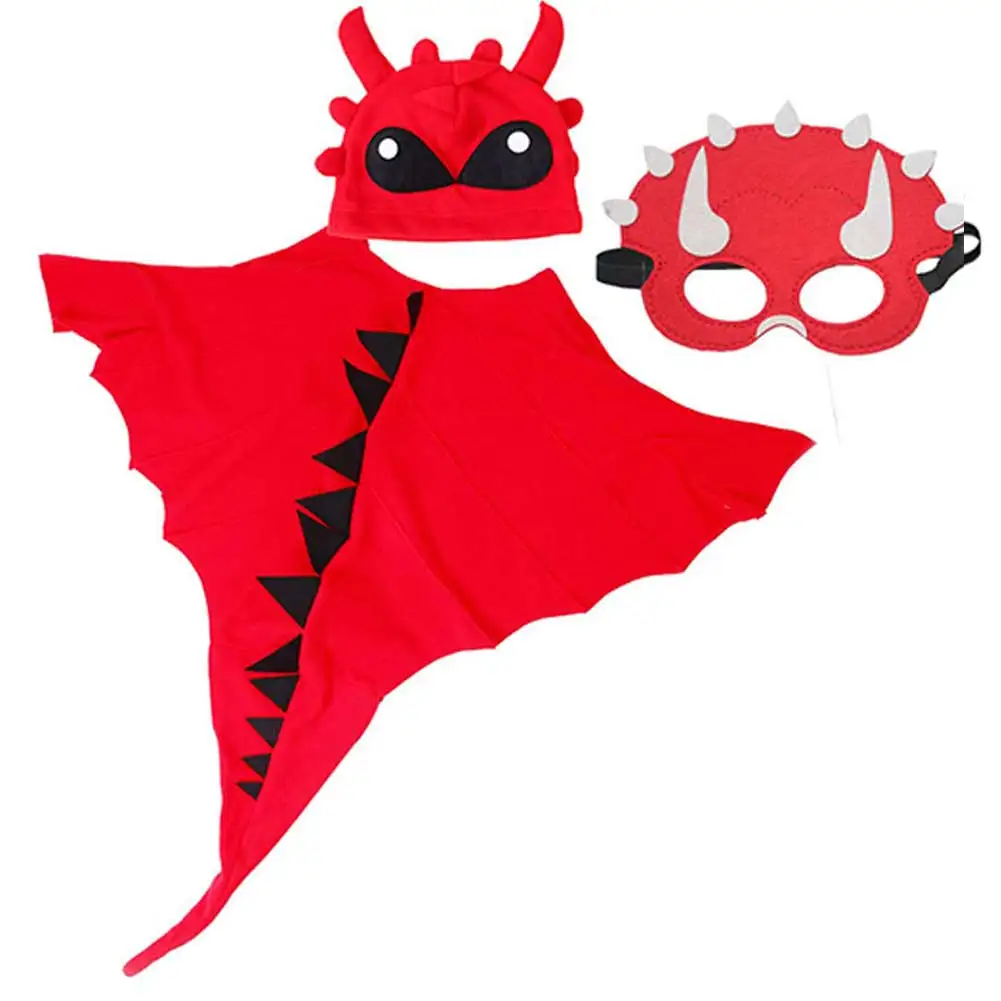 Kids Cartoon Dinosaur Cosplay Cloak Mask Hat Boys Girls Stage Performance Costume Halloween Carnival Party Roleplay Suit