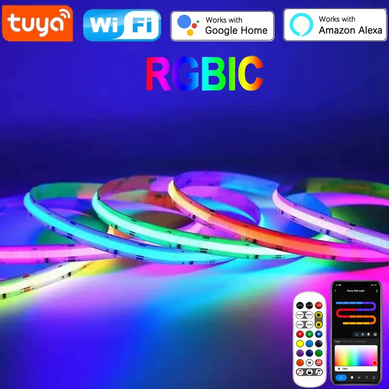 

Dimmable COB LED Strip Light DC 24V RGBIC Dreamcolor Chasing Tape 420LEDs/m Tuya Smart Led Ribbon For Room Lighting Decoration