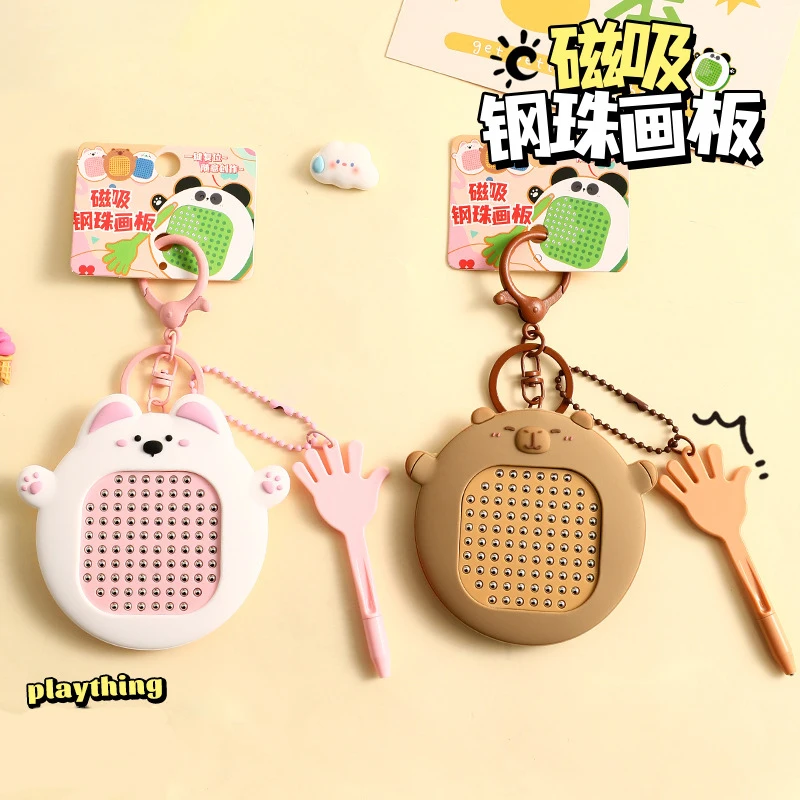 Cute Capybara Panda Magnetic Suction Steel Ball Drawing Board Keychain Puppy Sea Lion Palm Magnet Pen Walking Maze Toy Key Chain