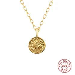 AIDE Real 925 Sterling Silver Moon Necklaces For Women Vintage Crescent Sun Round Pendant Chokers Chains Necklaces Fine Jewelry