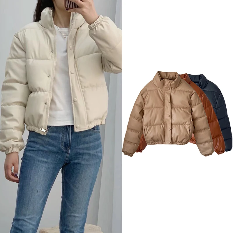 

TRAF ZR New in Coats and Jackets Women's Winter Parka 2025 Warm Leather PU Parkas Winter Coat Promotion Female Outerwear