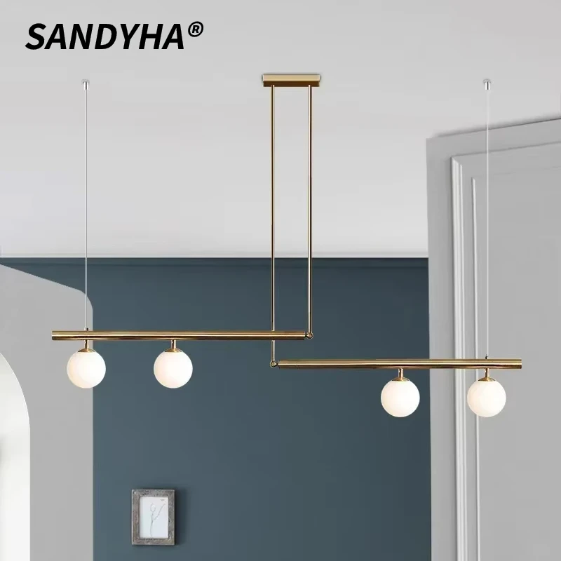 

SANDYHA Nordic Iron Art Pendant Lights Glass Ball Design Restaurant Chandelier for Living Room Dining Table Lighting Fixtures