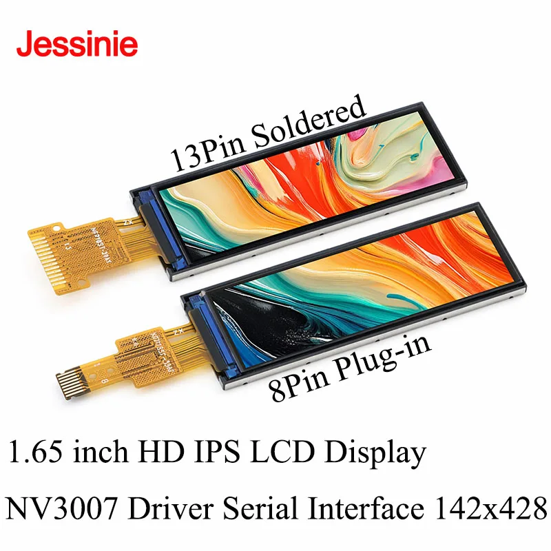 1.65 inch HD IPS LCD Display 1.65'' NV3007 Driver SPI Serial Interface 142x428 Full Color Bare Screen 13Pin Solder 8Pin Plug-in