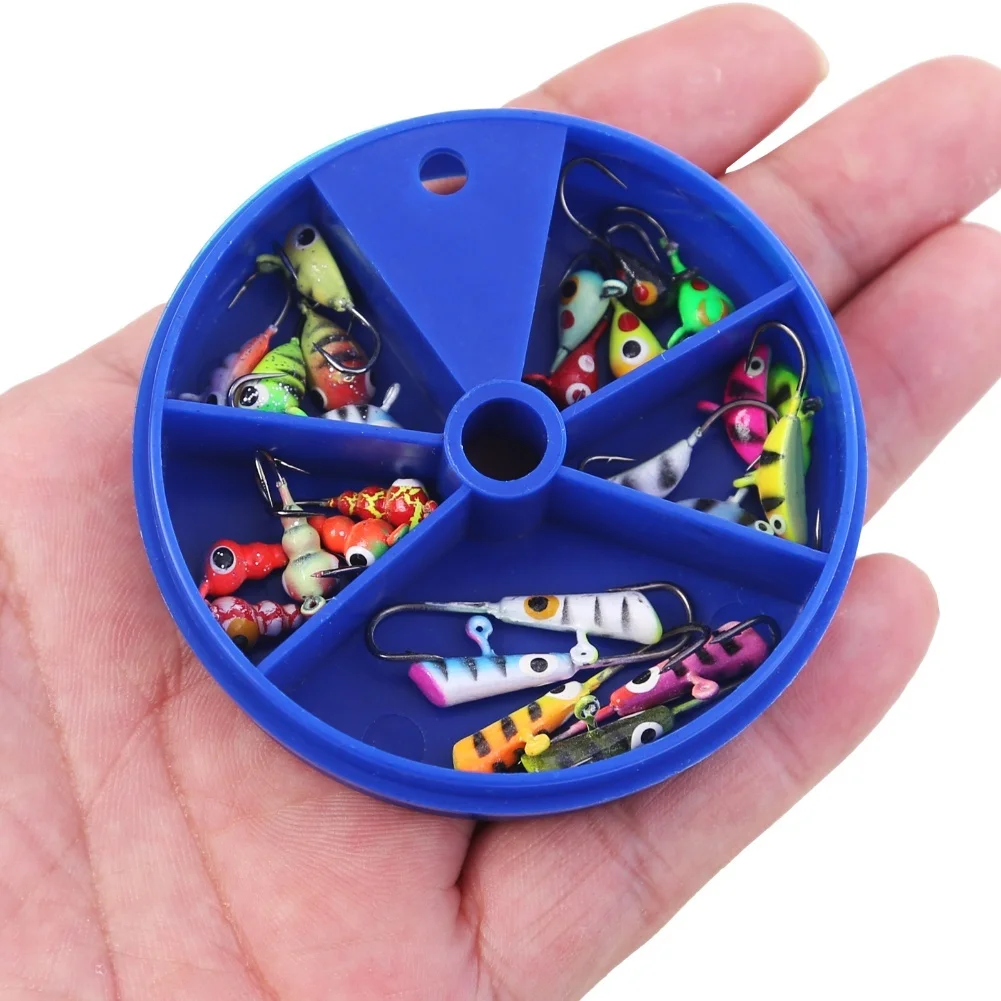conjunto-de-gancho-de-pesca-no-gelo-luminoso-pequeno-25-pecas-vem-em-uma-caixa-redonda-inclui-iscas-artificiais-afundadas-e-iscas-de-minhoca