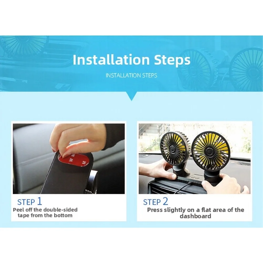 Black New Double Head Car Fan 5V 360 Degree Rotation For Car Dashboard R Fan Dual/Head Cooler Cooling