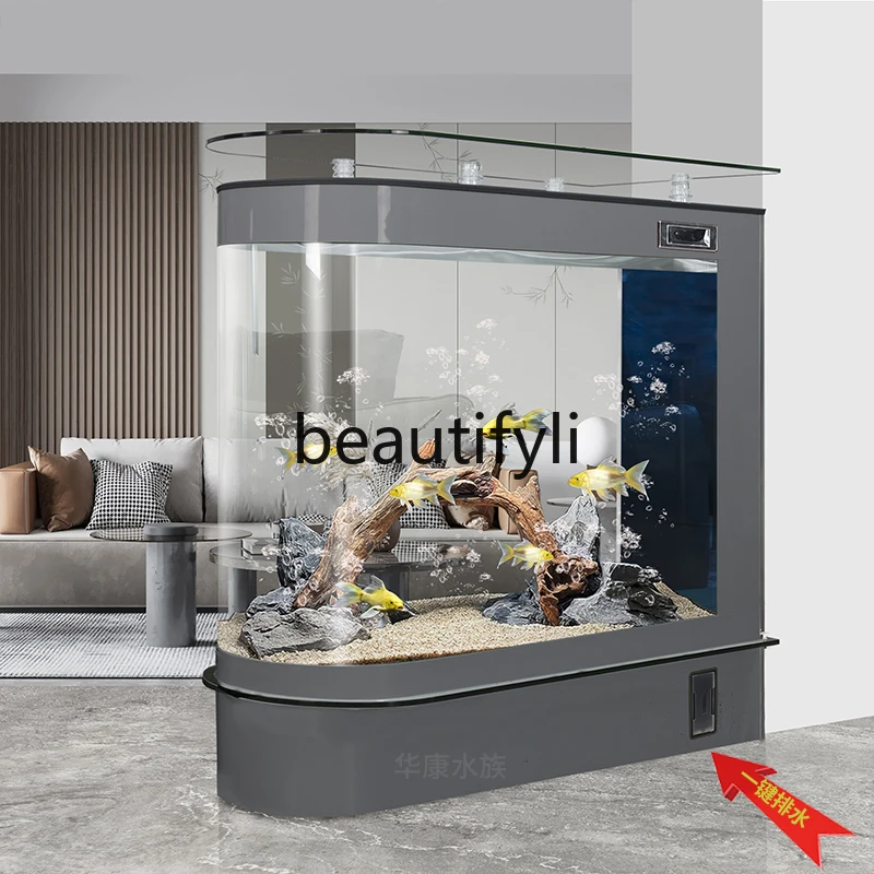

New light luxury fish tank living room small floor household screen partition entrance free of water change