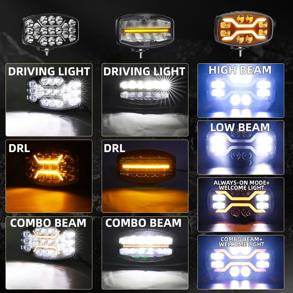 HAOLIDE 10 بوصة السوبر مشرق مع أبيض أصفر DRL LED العمل القيادة رئيس ضوء عالية منخفضة شعاع DRL لشاحنة حافلة مقطورة 10-30 فولت