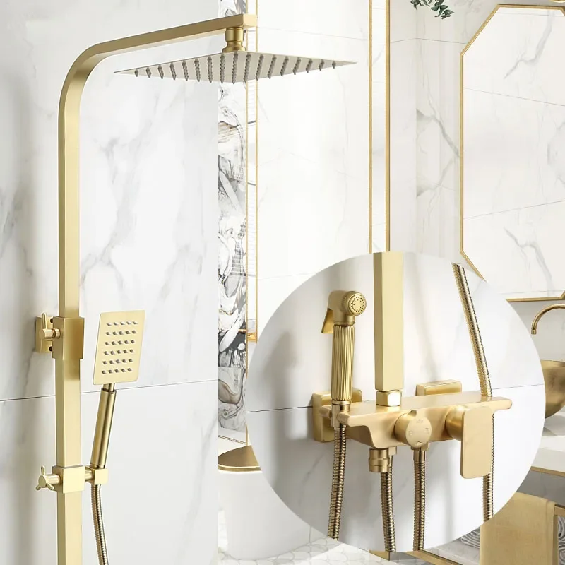 

Rainfall Shower Sets Faucet Mixer Tap With Tub Brass Luxury Brushed Gold Bath & Set Bathtub