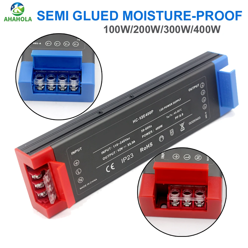 Glued Ultra Thin Power Supply  DC 12V 24V 100W 200W 300W 400W AC 220V to DC 12 Volt LED Driver For Strip Lighting Transformers