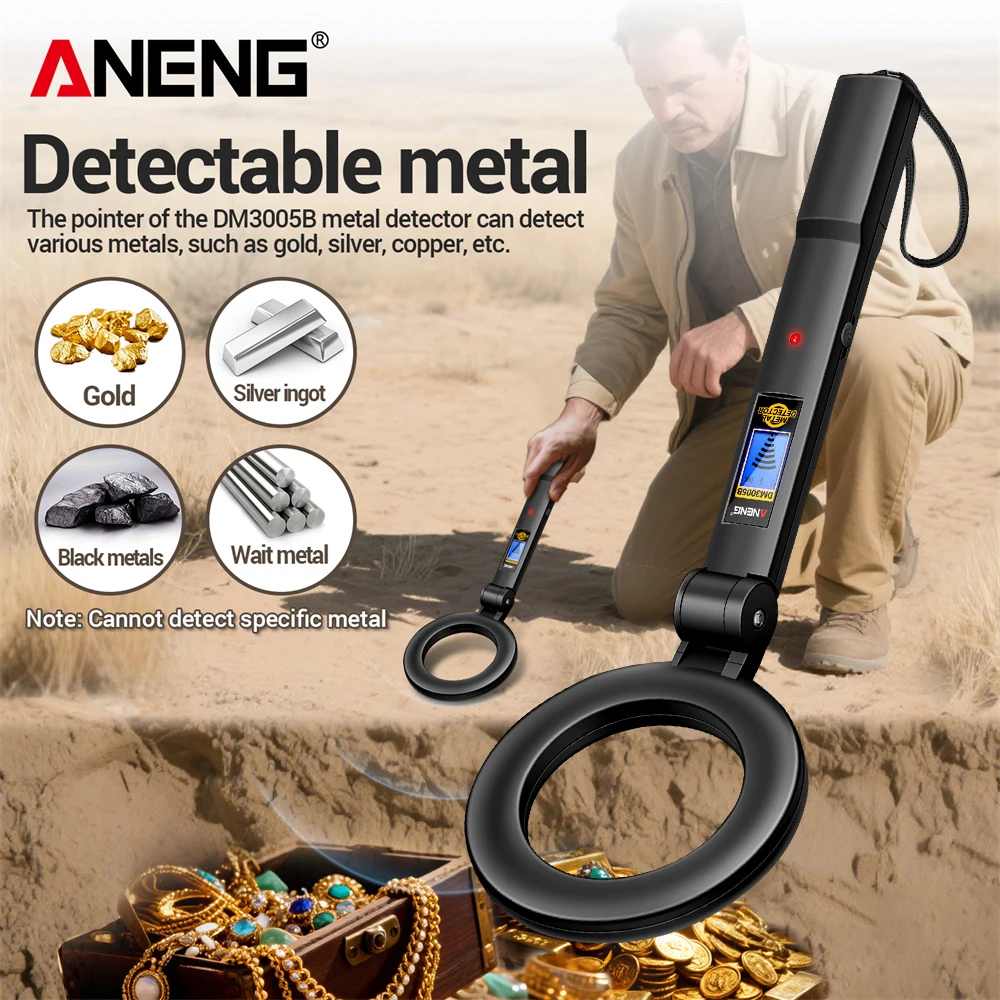 

Металлоискатели ANENG DM3005B: портативный прибор для быстрого обнаружения, с вибросигналом, синей LED-подсветкой экрана, складной тестовый инструмент