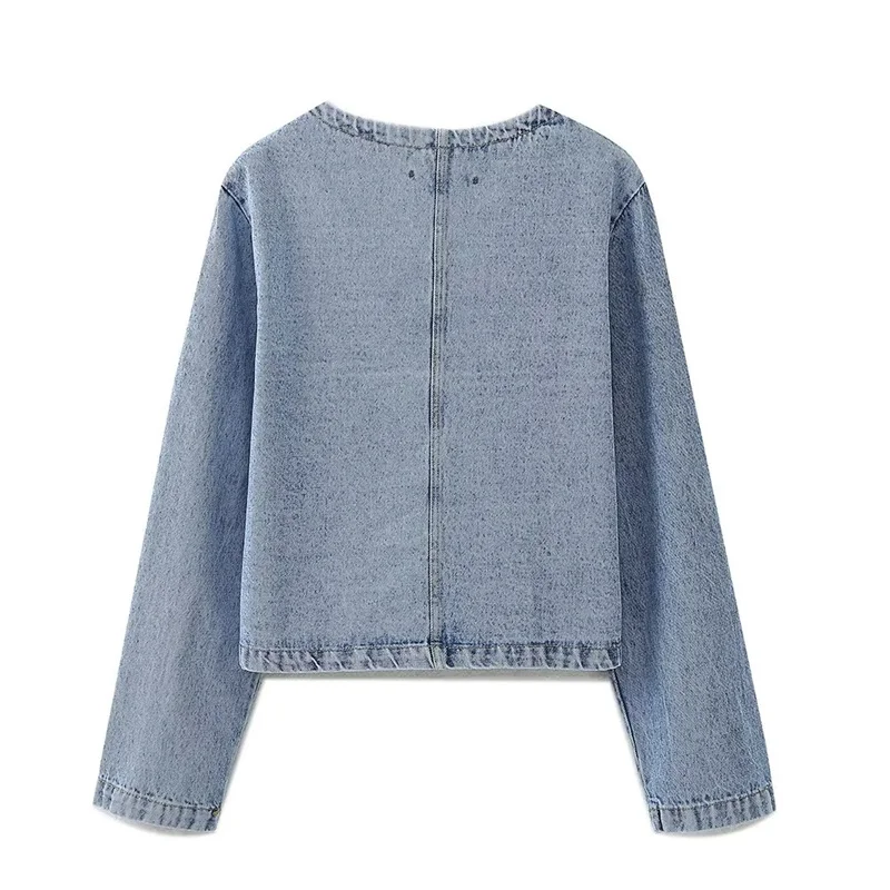 KEYANKETIAN Autumn New Women's Loose Denim jacket Button-up O-Neck Crop Top Vintage Leisure Female Outerwear Jaqueta Feminina