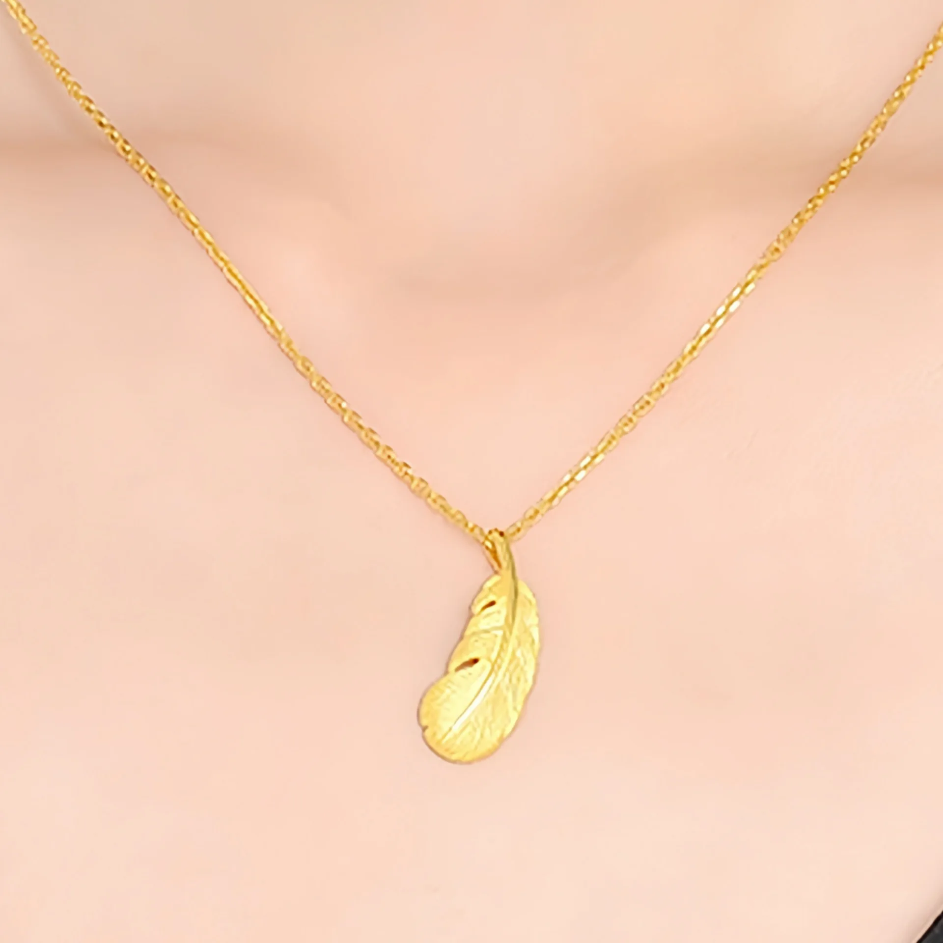 Gold Tone Cupid Feather Pendant Romantic Love Textured Jewelry For Women Daily Wear Party Gift Pendant Only Or With Cross Chain