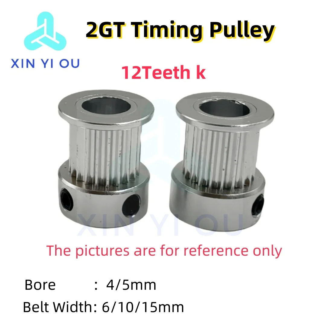 2GT Timing Pulley 12T K-Type  Bore 4/5mm width 6/10/15 for 3D printers