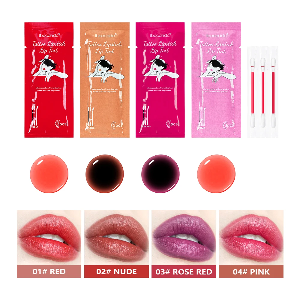 

3pcs Disposable Cotton Swab Lipsticks Waterproof Non-Stick Cup Tattoo Lip Tint Long Lasting Lips Stain Cosmetic