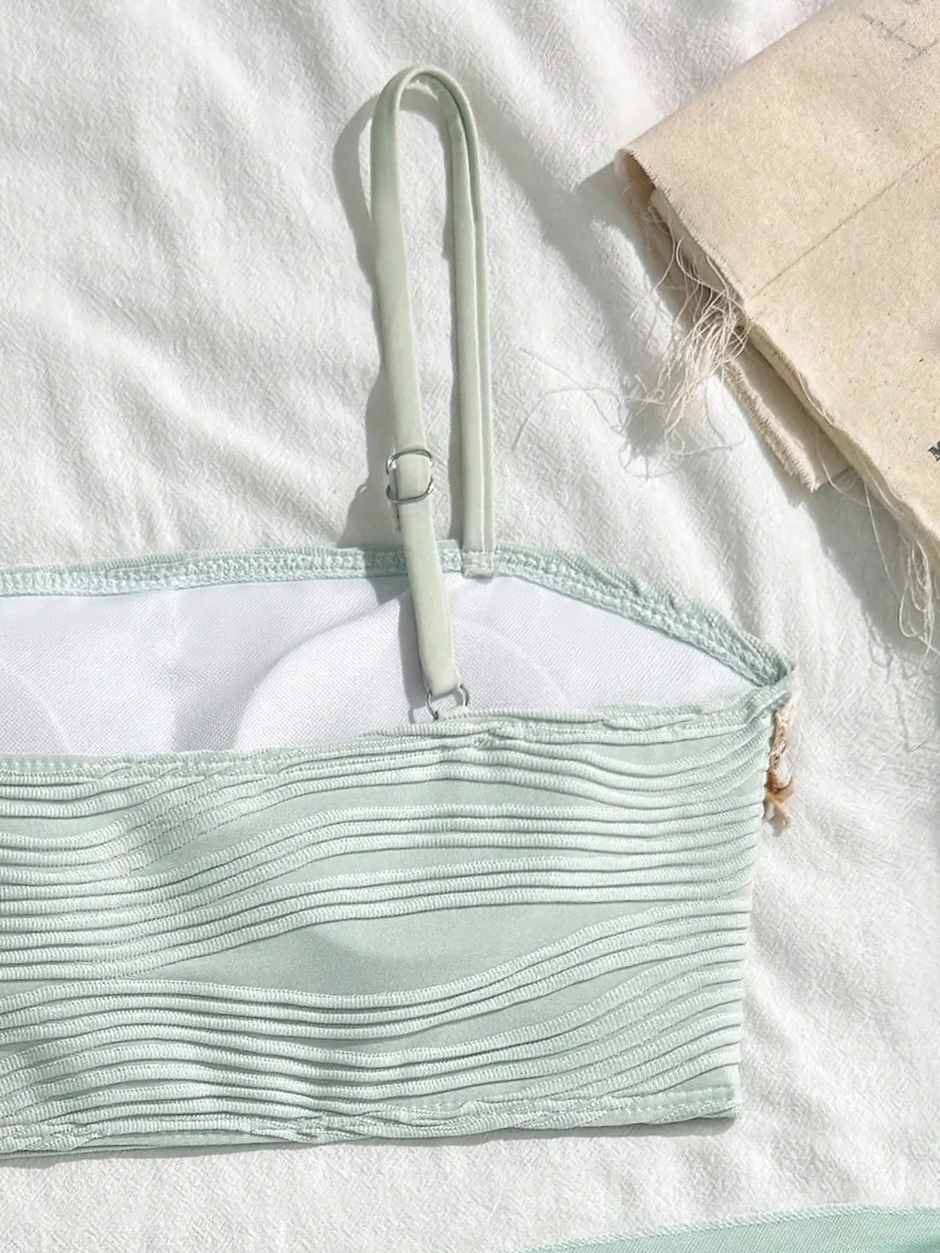 

Mint Green Wavy Ribbed Bikini Set With Shell Starfish Trim