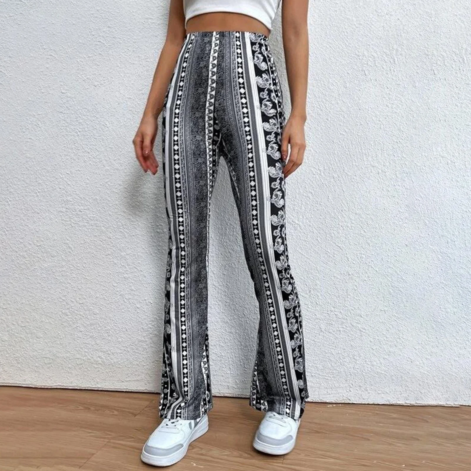 Vintage Printed Flared Pants Slimming Durable Soft Touch Sexy Skinny Flared Pants for Sports Running Dancing