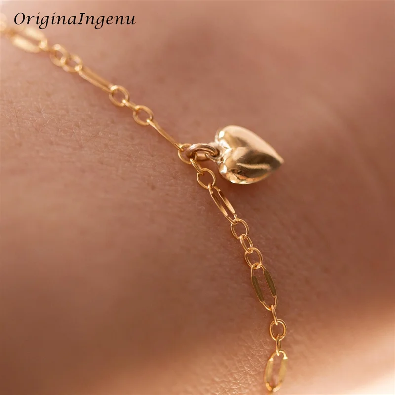 14K Gold Filled Dainty Heart Charm Bracelet Minimalist Gold Lace Chain Bracelet Tarnish Resistant Women Jewelry