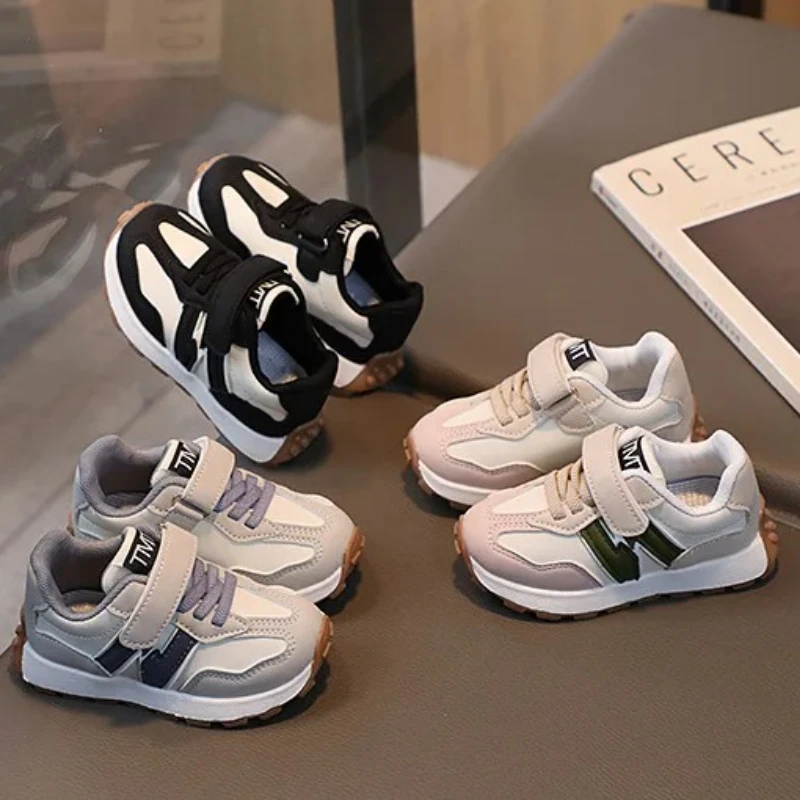 

Baby Autumn Front Lace Up Sneakers Girl Simple Neutral Low Top Anti Collision Toe Dad Shoes Boy Soft Sole Non Slip Toddler Shoes