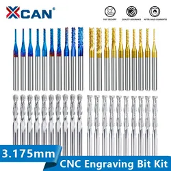 XCAN End Mill Engraving Bits Set 40pcs Nano Blue Coated CNC Router Bits Cutting Milling Cutter 1/8