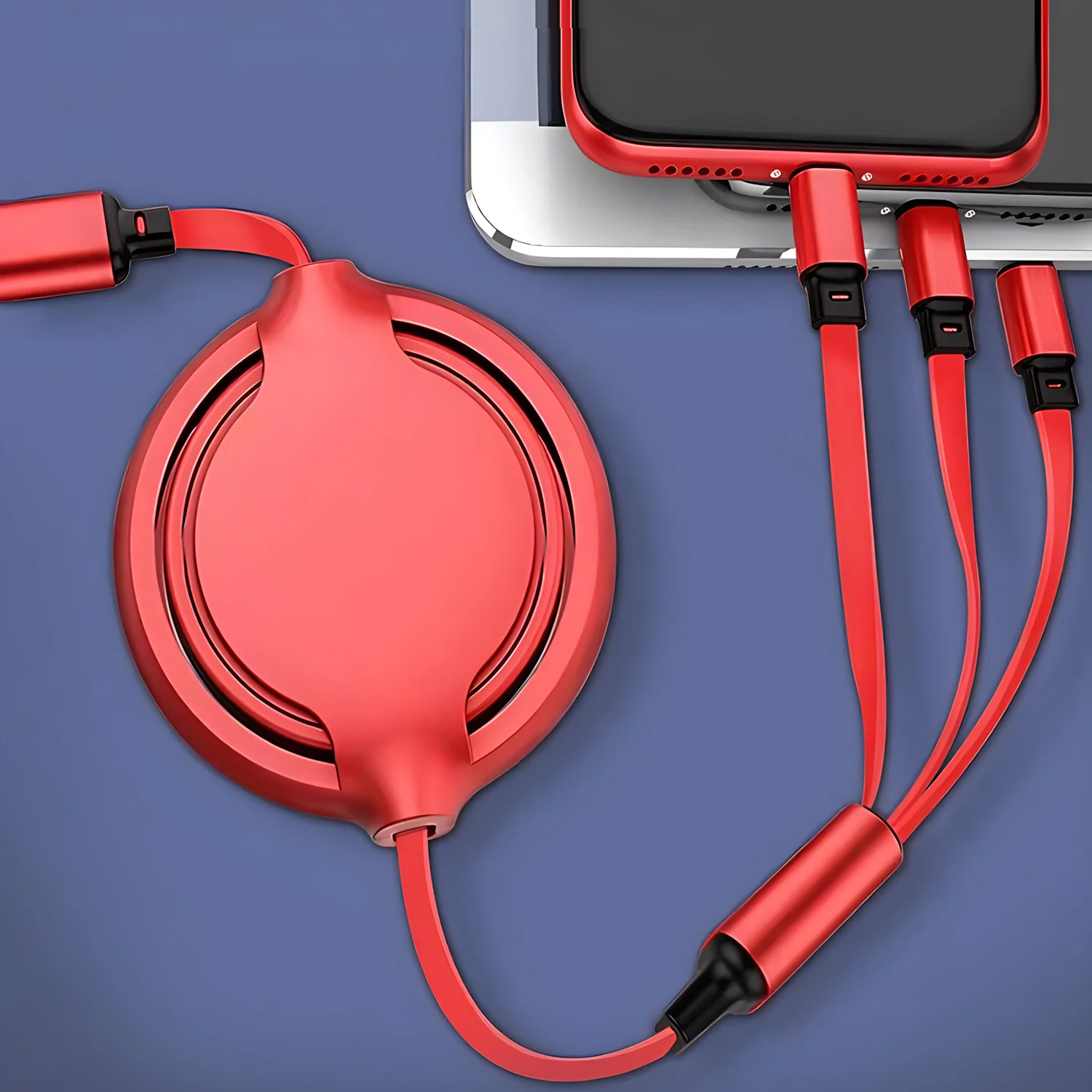 Red 3 In 1 Retractable USB Cable Fast Charging Data Cord For Iphone Samsung Huawei Xiaomi Multi Port Charging Wire