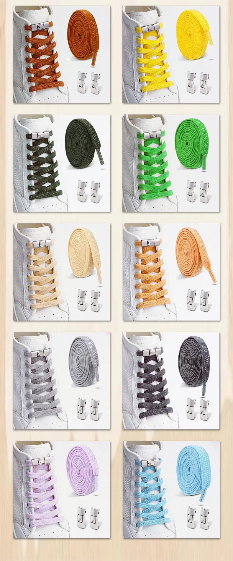 Elastische, flache Schnürsenkel ohne Binden mit Metall-Druckverschluss, bequeme Schnürsenkel für Sneaker, Freizeitschuhe und Schuhzubehör – Detail 9