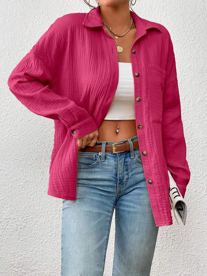 

100% Cotton Gauze Muslin Women Shirts Casual Turn Down Collar Long Sleeve Top Office Lady Elegant Blouses For Women Blusas BQ92