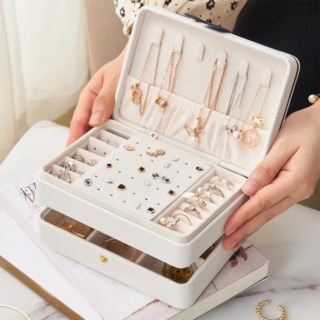 Multi-layer Necklace Ring Jewelry Storage Box Woman Jewelry Box Earrings Storage Box Multifunctional Beads Treasure jewelry box