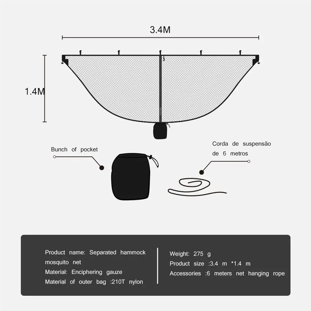 Outdoor Hammock 360 Degree Protection Mosquito Net Separated Anti-Mosquito Hook Netting Cover Lawn Camping Travel