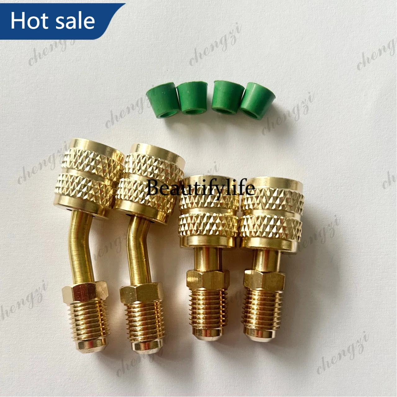 Air conditioner R22 R410 brass adapter 45 degree elbow plus straight head plus leather ring 8-piece set of refrigerant