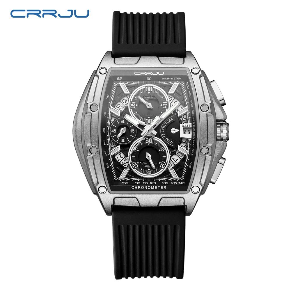 

CRRJU лучший бренд мужские часы роскошные квадратные кварцевые наручные часы водостойкие светящиеся часы с хронографом для мужчин часы с датой