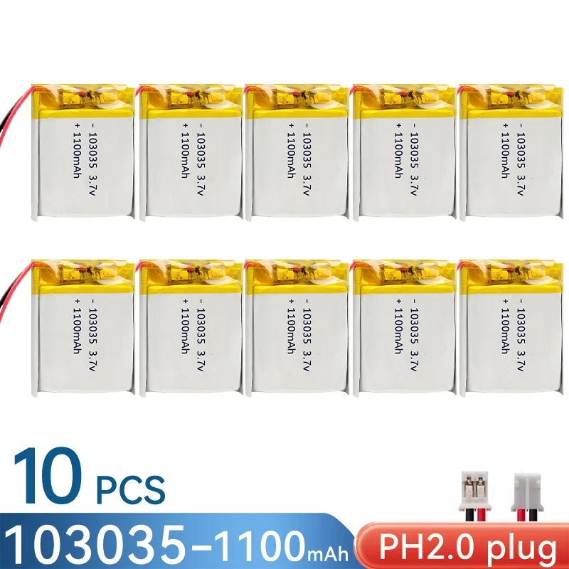 103035 3.7V 1100mAh Battery Lipo Polymer Lithium Ion Rechargeable Batteries +PCB Protection Board PH2.0 Optional interfa 103035