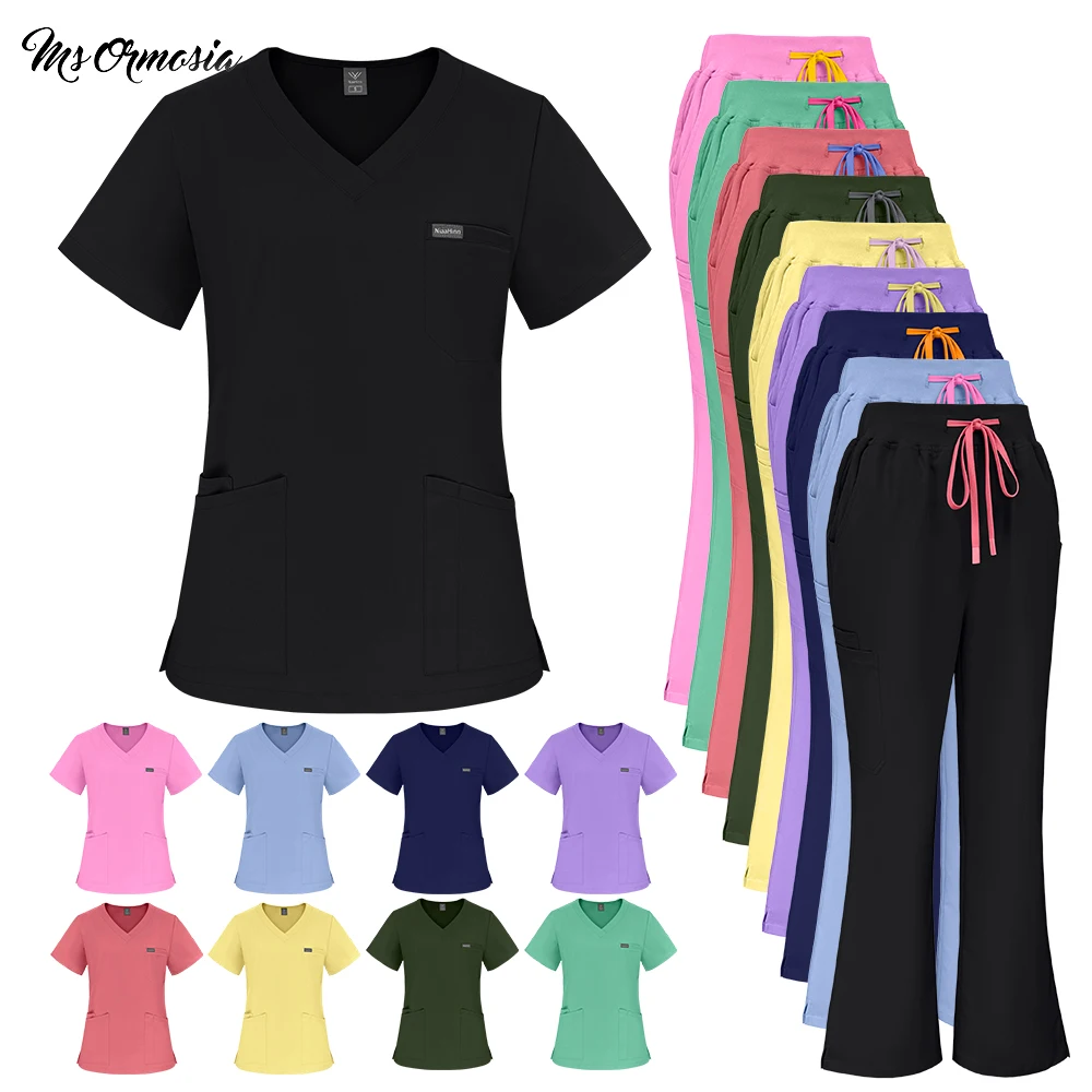 New Hospital Nurse Uniforms Comfortable Medical Clothes Stylish Scrub Suits New Design Hospital Workwear Women Beauty Tops+Pants