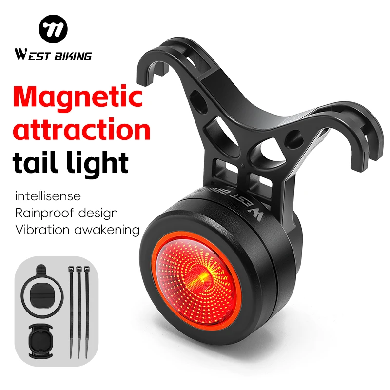

WEST BIKING Smart Bicycle Rear Light Auto Brake Sensing Waterproof Cycling Tail Lamp LED Mini Portable Smart Sensing Tail Light