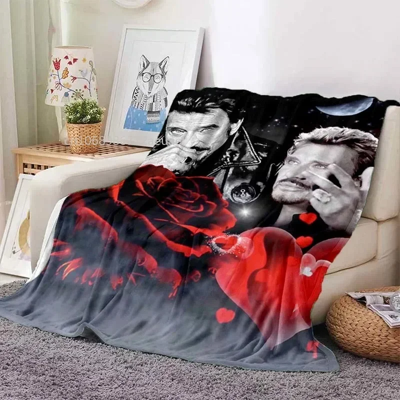 Rock Star Johnny Hallyday Flannel Blanket Rock'n Roll Soft Cover Lightweight Warm Plush Bed Sofa Chair Blanket@0￥