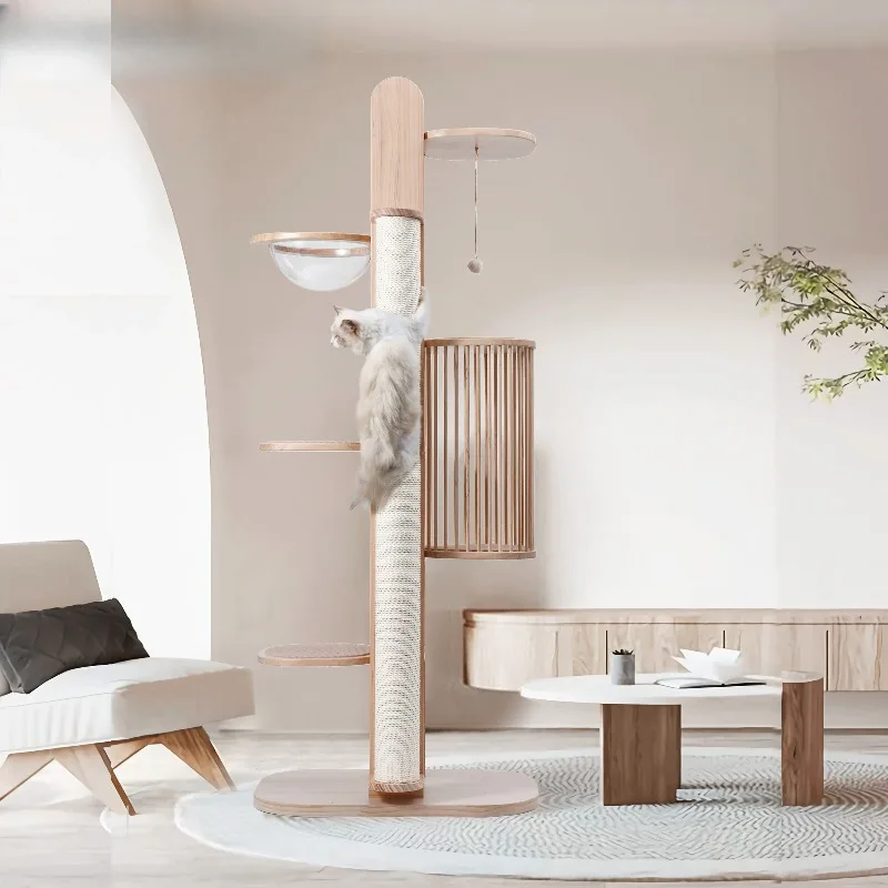 Solid wood climbing frame  nest  tree integrated large luxury Japanese simple acrylic  jumping platform