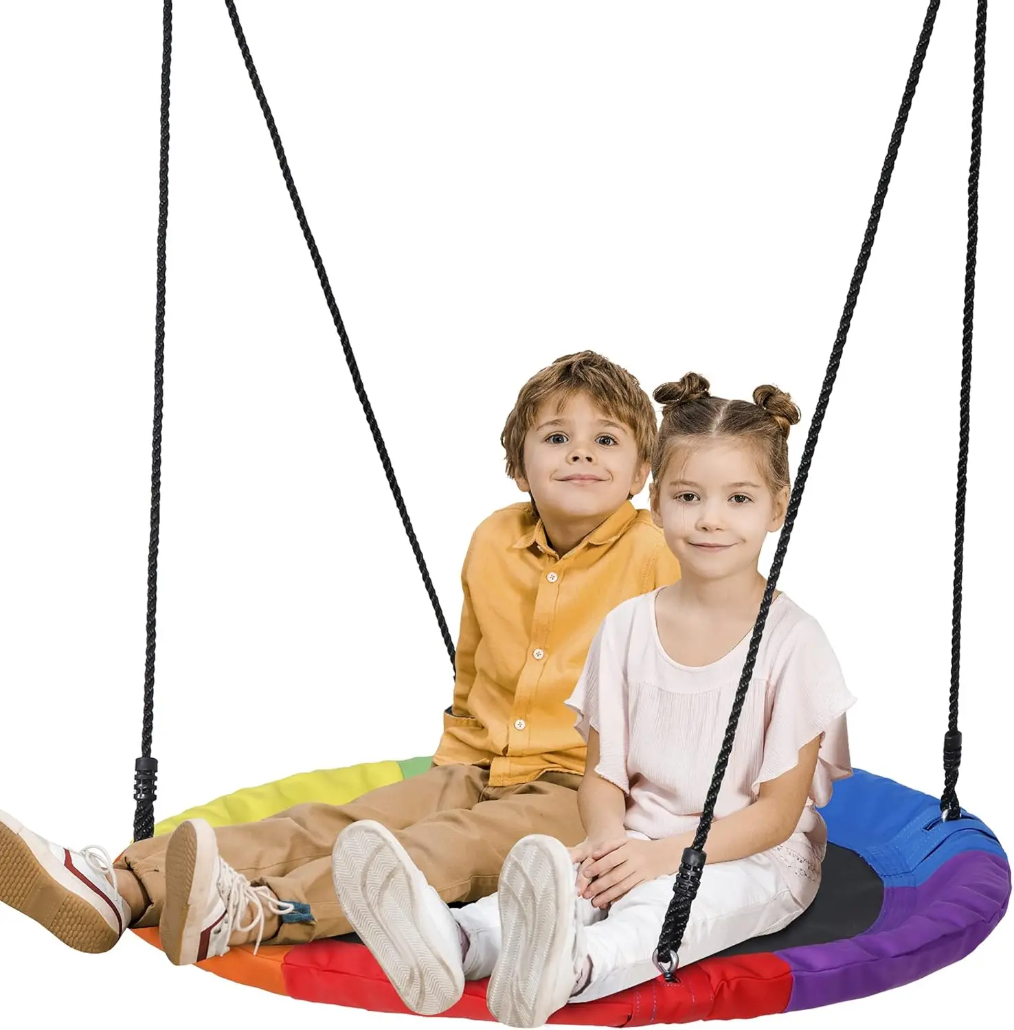 

ZENY 40 Inch Playground Saucer Swing Set, Indoor Outdoor Round Web Swing Tree Swing Platform for Kids, 900D Oxford Fabric