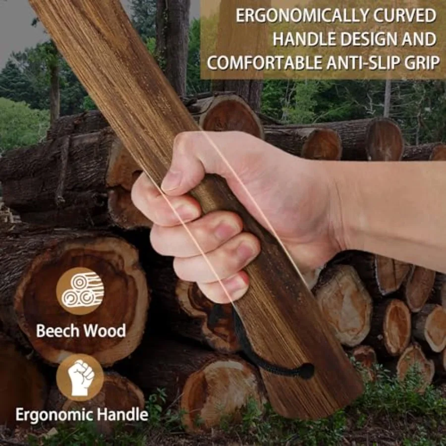 15.7" Hatchet, Camping Hatchet, Hand-Forged Axe with Sheath for Wood Chopping, Splitting, and Carving, Bushcraft Axe with Beech - view 3
