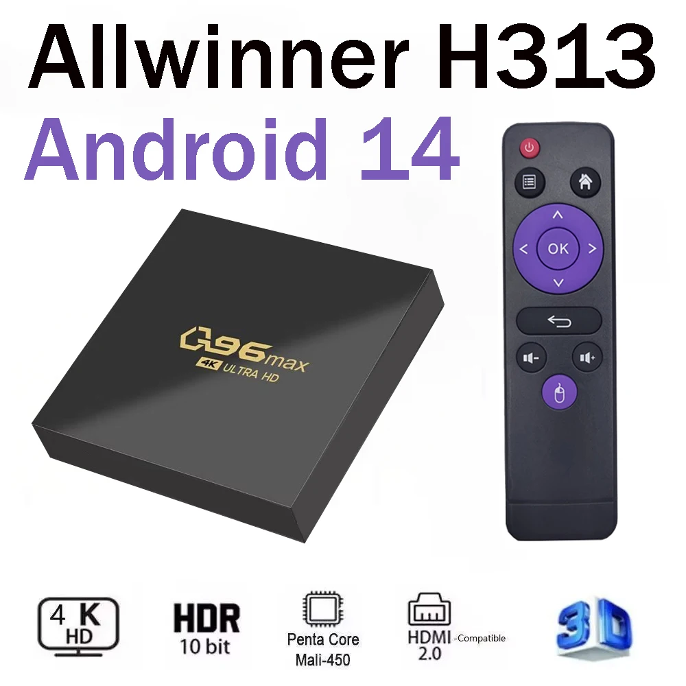 TV 박스 안드로이드 14 Q96 MAX 셋톱 올위너 H313 쿼드 코어 4G 와이파이 4K 업그레이드 버전 미디어 플레이어 H. 265 홈시어터 TV 박스