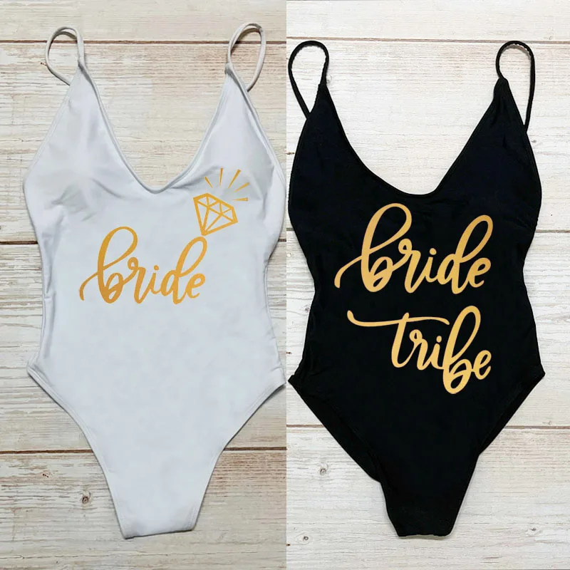 Sexy Padded One-Piece Swimsuit Bride Tribe Swimwear Women Bachelor Party Beachwear Summer Bathing Suit maillots de bain femme