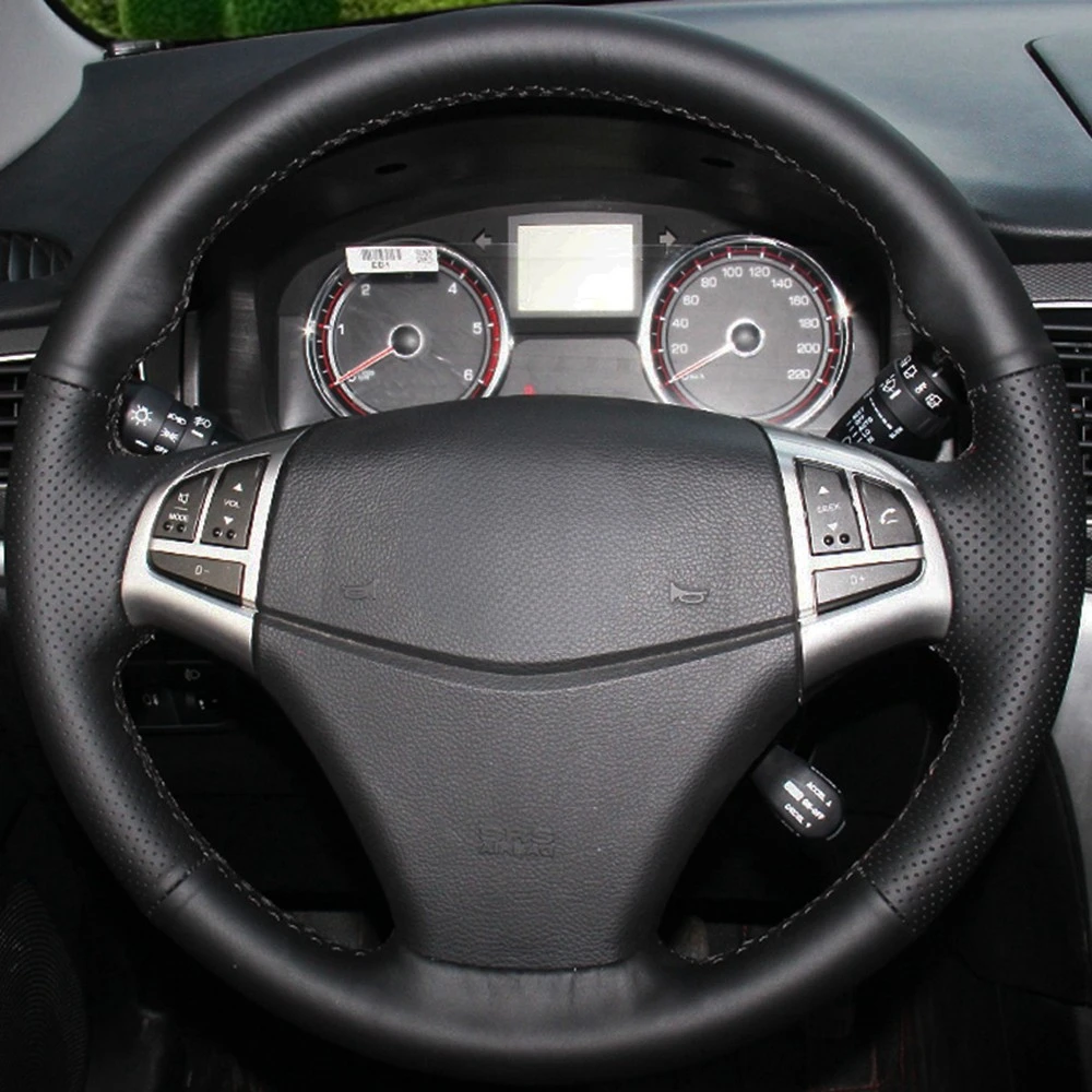 Car Steering Wheel Cover DIY Hand-stitched Black Artificial Leather For Ssangyong Korando 2010-2019