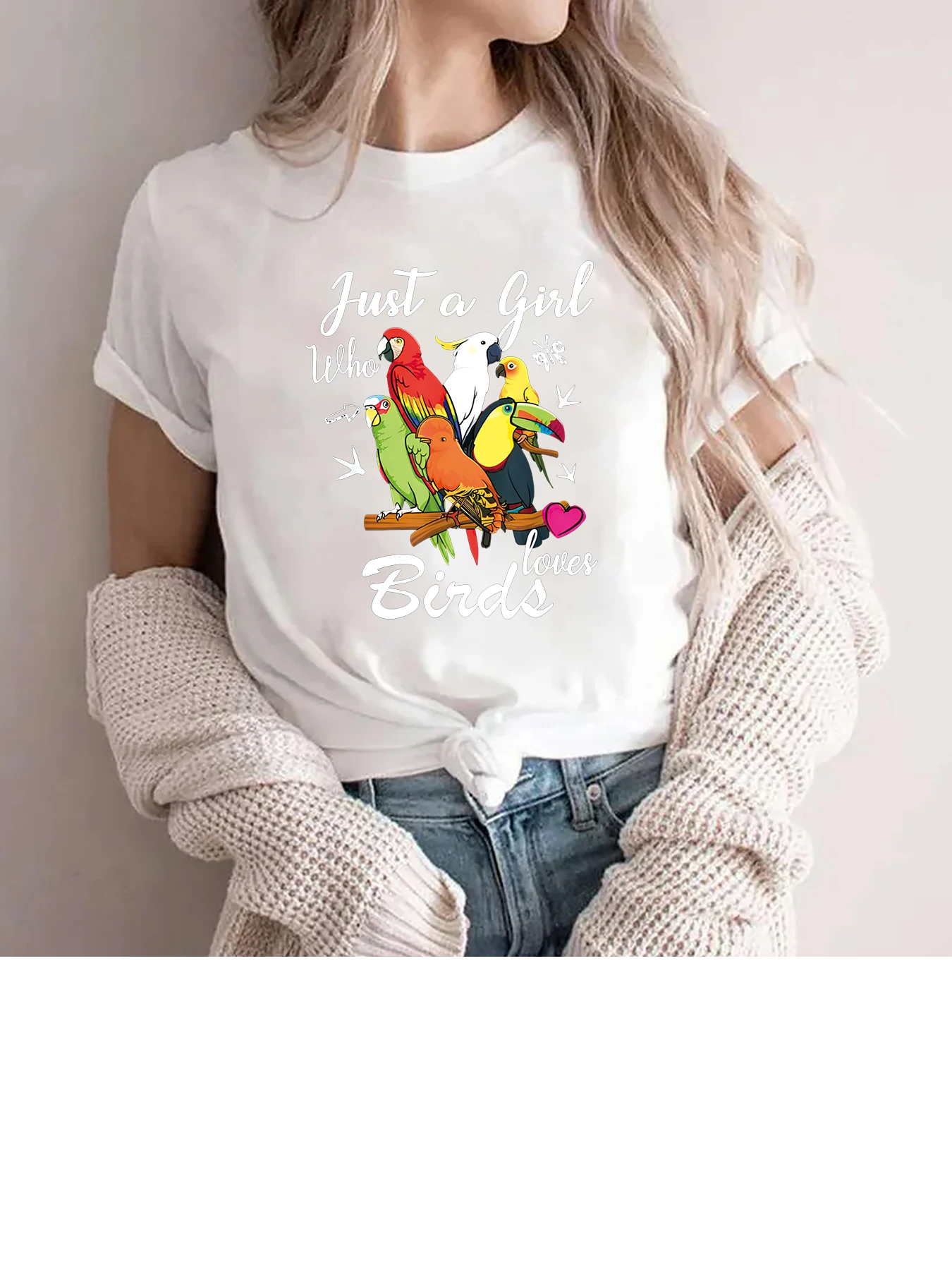 Just A Girl Who Loves Birds Printed Short Sleeve Casual Fashion Women T-Shirt Pattern Women\'s Summer Printed Tops Femminile Tee