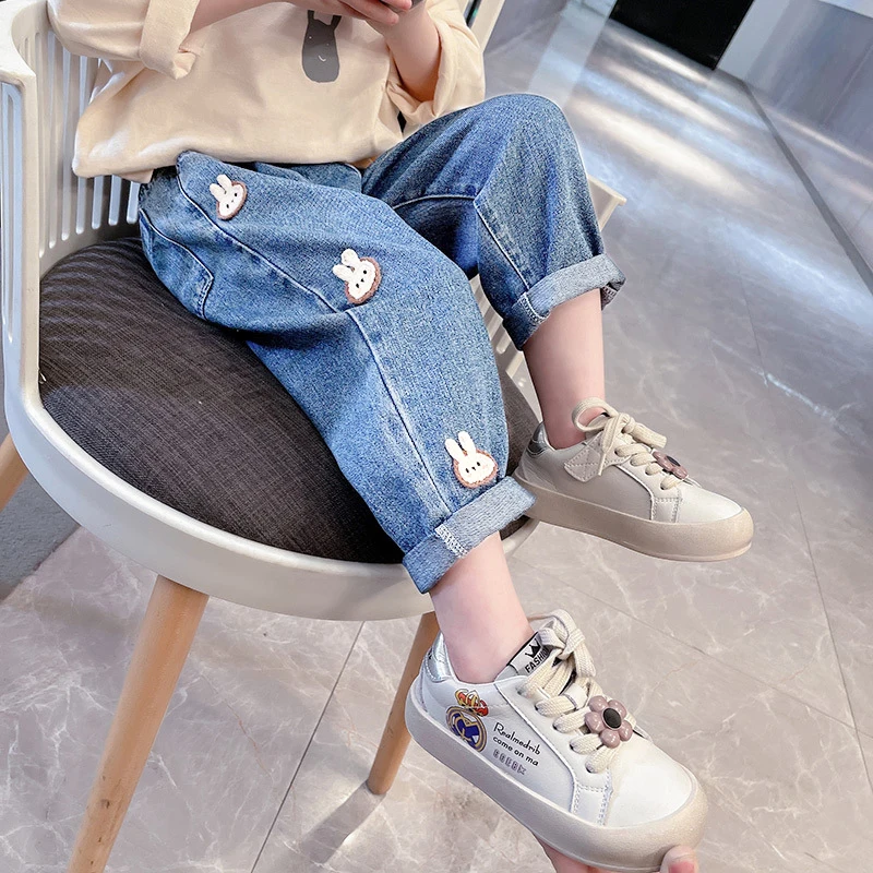 

IENENS Spring Jeans Girls Straight Pants Denim Casual Trousers Kids Clothes 1-6 Years Baby Stretch Elastic Waist Bottoms