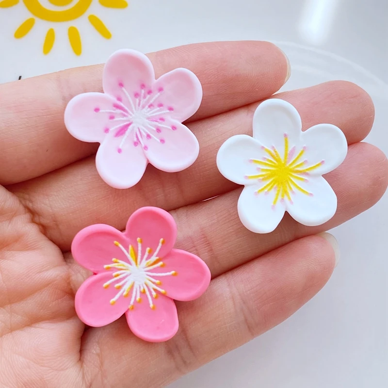 10Pcs New Cute Mini Cartoon Peach Blossom Flat Back Resin Cabochons Scrapbooking DIY Jewelry Craft Decoration Accessories