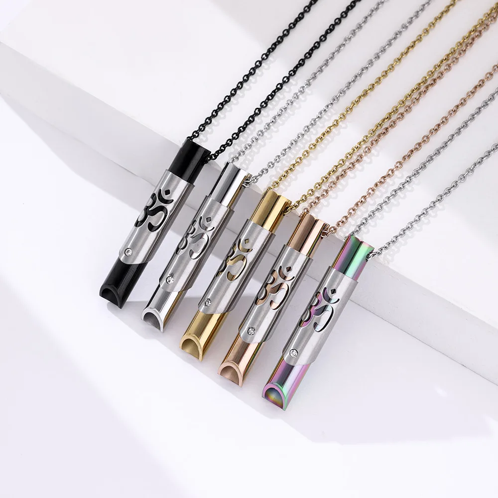 Fashion Stainless Steel Hollow Mindfulness Meditation Pendants Regulates Breathing Relieves Stress Anxiety Yoga Whistle Necklace